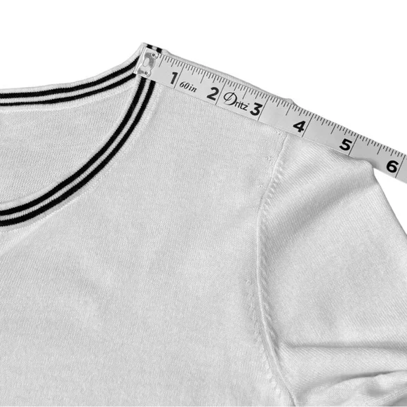 Talbots Button Up Cardigan White Black Stripe Trim Office Classic Women’s Sz XS - Picture 5 of 11